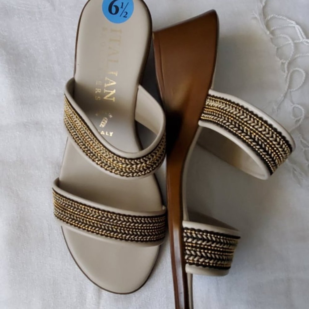 Strappy beaded wedge open toe sandals